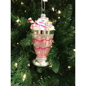 Milkshake Ornament Christmas Glass Sprinkles Food Ice Cream Pink Glittering